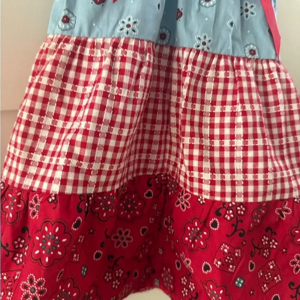 Bluberi Boulevard Girls Farmhouse Cute Dress Patchwork Red, White, and Blue 2T